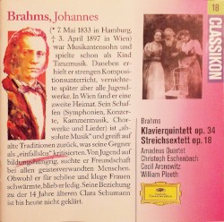 Piano Quintet Op. 34 / String Sextet Op. 18 by Brahms ;   Amadeus Quartet ,   Cecil Aronowitz ,   William Pleeth ,   Christoph Eschenbach
