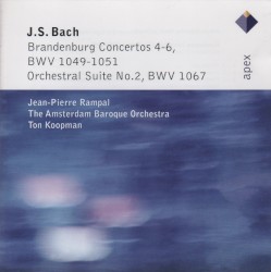 Brandenburg Concertos 4-6, BWV 1049-1051 / Orchestral Suite no. 2, BWV 1067 by J.S. Bach ;   Amsterdam Baroque Orchestra ,   Ton Koopman ,   Jean-Pierre Rampal