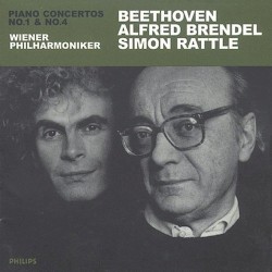 Piano Concertos no. 1 & no. 4 by Beethoven ;   Wiener Philharmoniker ,   Simon Rattle ,   Alfred Brendel