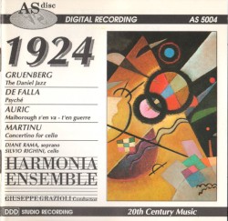 1924 by Gruenberg ,   De Falla ,   Auric ,   Martinu  /   Diane Rama ,   Silvio Righini ,   Harmonia Ensemble ,   Giuseppe Grazioli