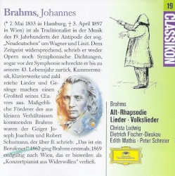 Alto Rhapsody / Lieder / Folksongs by Johannes Brahms ;   Christa Ludwig ,   Dietrich Fischer‐Dieskau ,   Edith Mathis ,   Peter Schreier