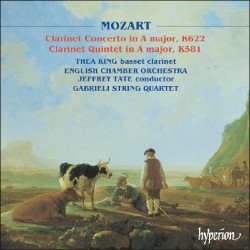 Clarinet Concerto in A major, K622 / Clarinet Quintet in A major, K581 by Wolfgang Amadeus Mozart ;   Thea King ,   English Chamber Orchestra ,   Jeffrey Tate ,   Gabrieli String Quartet
