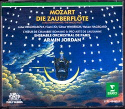 Die Zauberflöte by Mozart ;   Luba Orgonasova ,   Sumi Jo ,   Gosta Winbergh ,   Hakan Hagegard ,   Chœur de Chambre Romand ,   Ensemble Orchestral de Paris ,   Armin Jordan