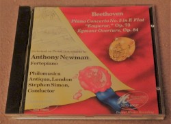 Piano Concerto no. 5 in E flat “Emperor”, op. 73 / Egmont Overture, op. 84 by Beethoven ;   Anthony Newman ,   Philomusica Antiqua, London ,   Stephen Simon
