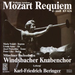 Requiem d-moll KV 626 by Wolfgang Amadeus Mozart ;   Windsbacher Knabenchor ,   Karl-Friedrich Beringer ,   Münchner Bachsolisten ,   Maria Venuti ,   Ursula Kunz ,   Josef Protschka ,   Peter Lika