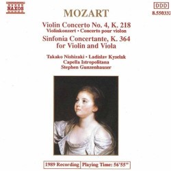 Violin Concerto no. 4 / Sinfonia Concertante by Mozart ;   Takako Nishizaki ,   Ladislav Kyselák ,   Capella Istropolitana ,   Stephen Gunzenhauser