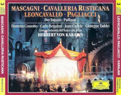 Mascagni: Cavalleria rusticana / Leoncavallo: Pagliacci by Pietro Mascagni ;   Ruggero Leoncavallo ;   Herbert von Karajan ,   Orchestra del Teatro alla Scala di Milano ,   Fiorenza Cossotto  &   Carlo Bergonzi