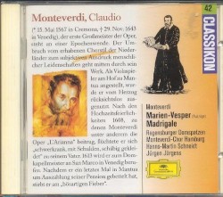 Marien‐Vesper (highlights) / Madrigals by Claudio Monteverdi ;   Regensburger Domspatzen ,   Monteverdi‐Chor Hamburg ,   Hanns‐Martin Schneidt ,   Jürgen Jürgens