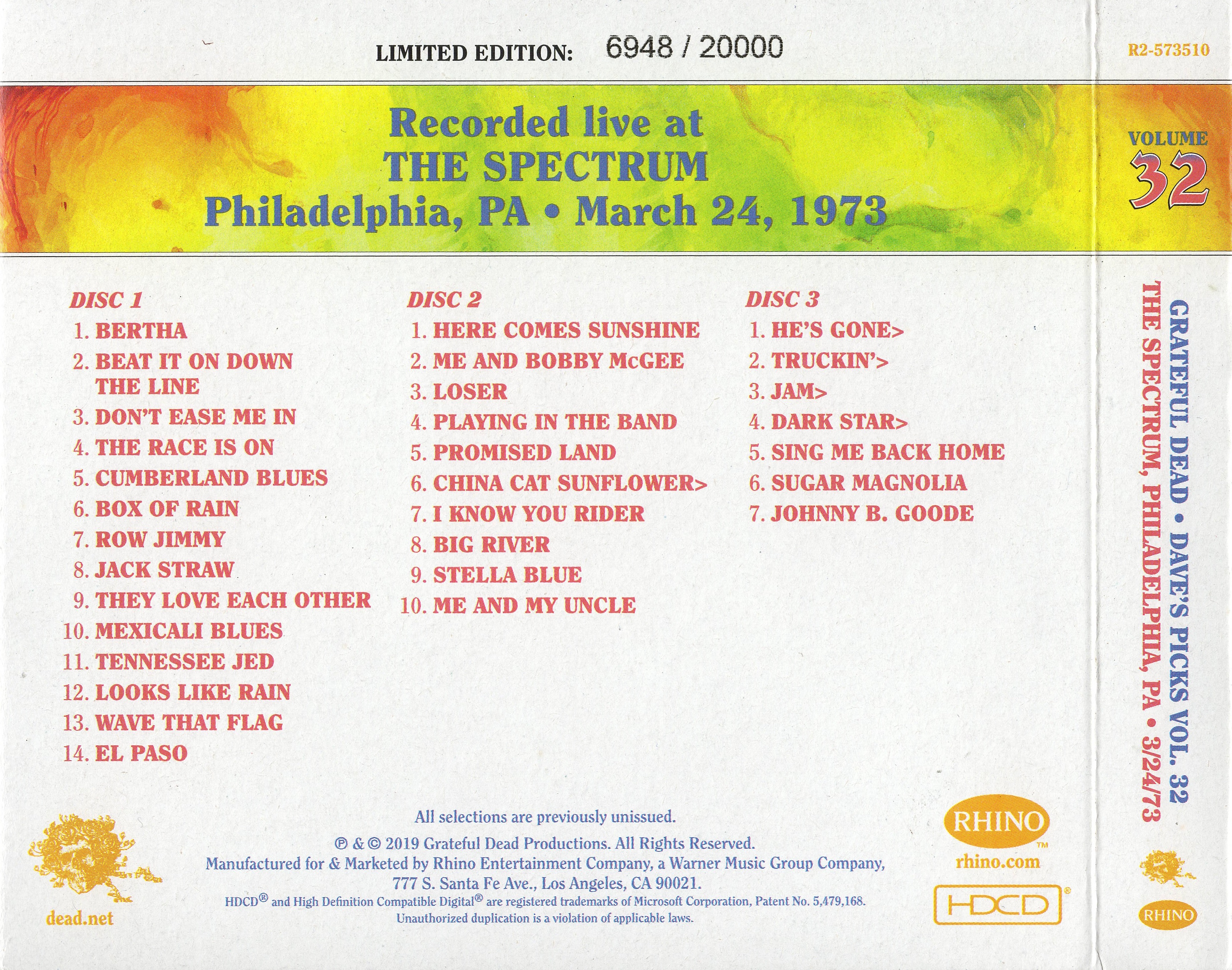 Release “Dave's Picks, Volume 32: The Spectrum, Philadelphia, PA 