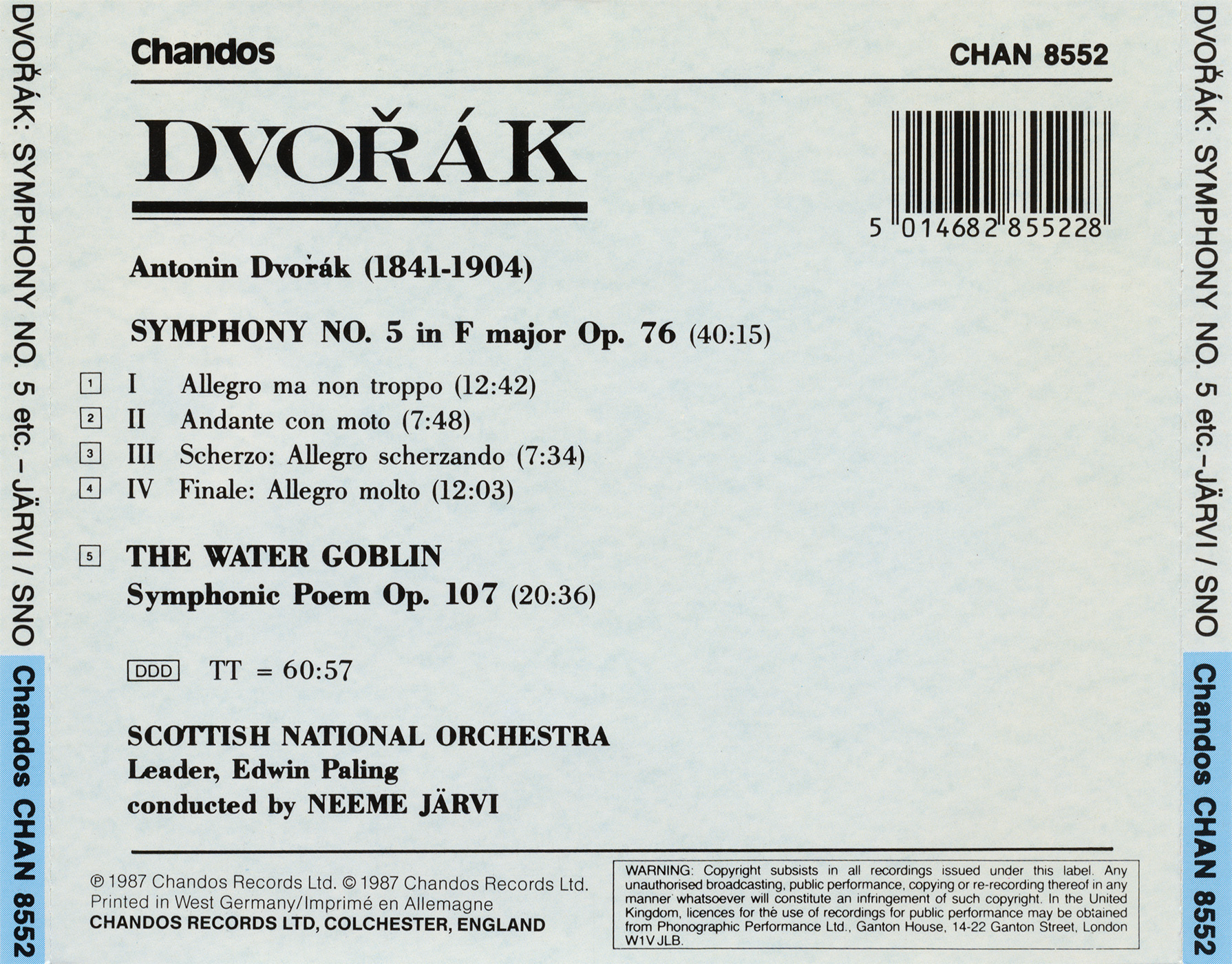 Release “Symphony no. 5 / The Water Goblin” by Antonín Dvořák; Scottish  National Orchestra, Neeme Järvi - Cover Art - MusicBrainz